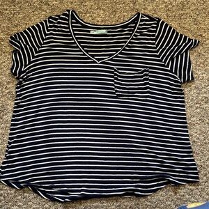 Maurices Navy and White Striped V-Neck Tee